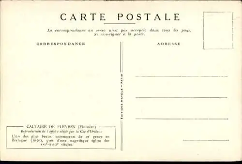 Künstler Ak Quimper Finistère, Calvaire de Pleyben, Chemin de Fer von Paris nach Orleans