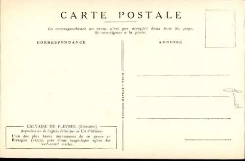 Künstler Ak Quimper Finistère, Calvaire de Pleyben, Chemin de Fer von Paris nach Orleans