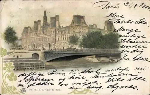 Ak Paris IV, Rathaus, Brücke