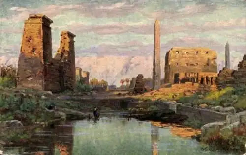 Künstler Ak Wuttke, Karnak Ägypten, Ruines et le sacre lac, Ruinen, See