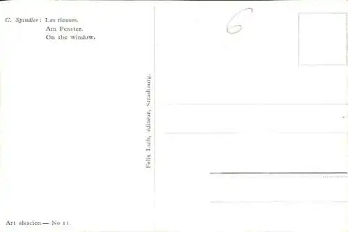 Künstler Ak Spindler, C., Am Fenster, Frauen in Elsässer Volkstrachten