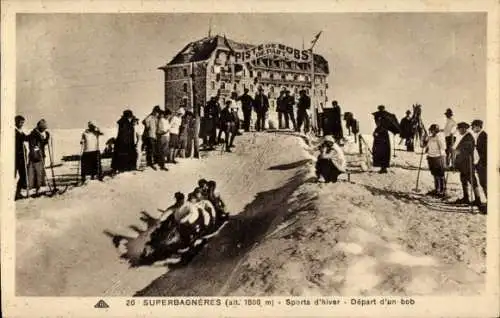 Ak Superbagnères Luchon Haute Garonne, Wintersport, Start einer Bobbahn