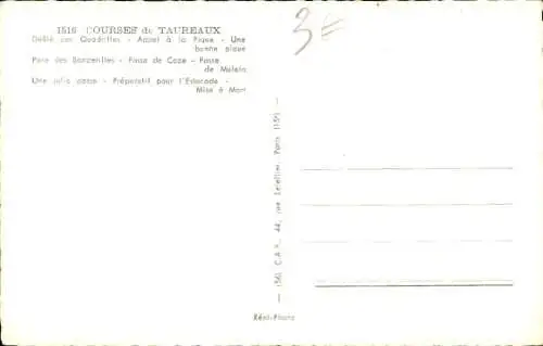 Ak Stierkampf, Banderilles, Passe de Cape