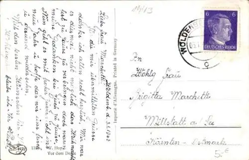 Künstler Ak Hoy, W., Vor dem Dorfe, Kirche, Steg, Fluss, Degi 1314