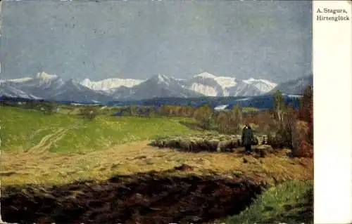 Künstler Ak Stagura, Albert, Hirtenglück
