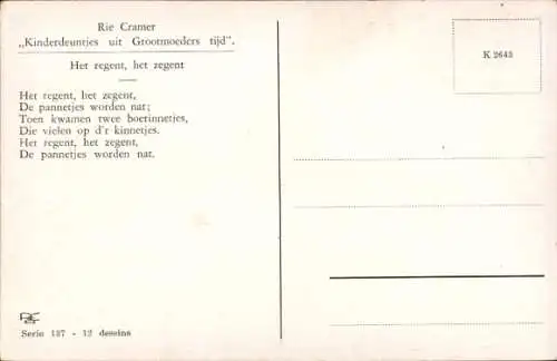 Künstler Ak Cramer, R., Kinderlieder mit Großmutters Zeit, Es regnet, es ist Segen