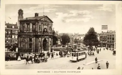 Ak Rotterdam Südholland Niederlande, Delftsche Poortplein, Straßenbahn