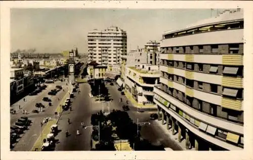 Ak Casablanca Marokko, Place de France, Hochhaus, Autos, Straßenpartie