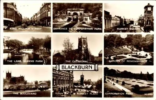 Ak Blackburn Nordwestengland, King William Street, Corporation Park, Marktplatz