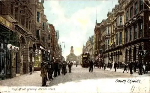 AK South Shields South Tyneside Nordostengland, King Street zeigt Market Cross