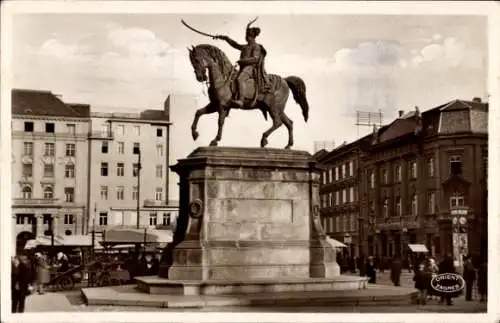 Ak Zagreb Kroatien, Jelačić-Platz, Denkmal