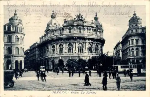 Ak Genova Genua Liguria, Piazza De Ferrari, Straßenbahn