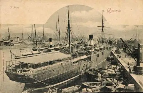 Ak Genova Genua Liguria, Hafen