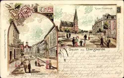 Litho Eberswalde, Weinbergstraße, Kaiser Friedrich Straße, Kirche