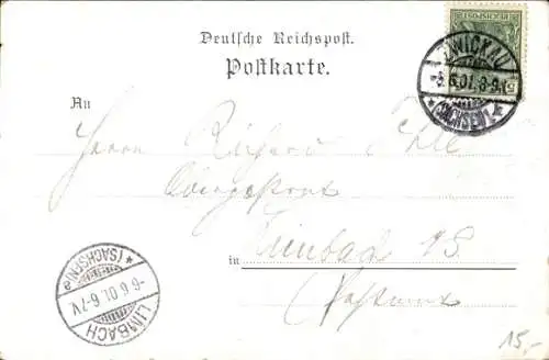 Litho Zwickau in Sachsen, Schwanenschloss mit Teich und Boot