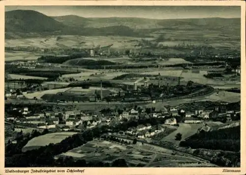 Ak Wałbrzych Waldenburg Schlesien, Industriegebiet vom Ochsenkopf gesehen