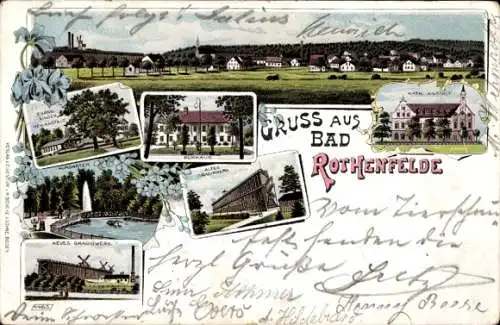 Litho Bad Rothenfelde am Teutoburger Wald, Kurgarten, Kurhaus, Evang. Kinderanstalt, Gradierwerk