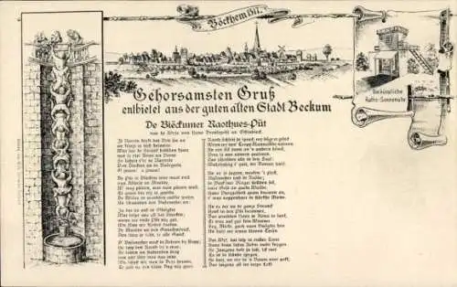 Gedicht Ak Beckum in Westfalen, De Bieckumer Raothues-Püt, Die künstliche Raths-Sonnenuhr, 1517