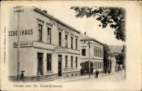 Ak St. Goarshausen am Rhein, Straßenpartie, Zum Deutschen Haus, Restauration