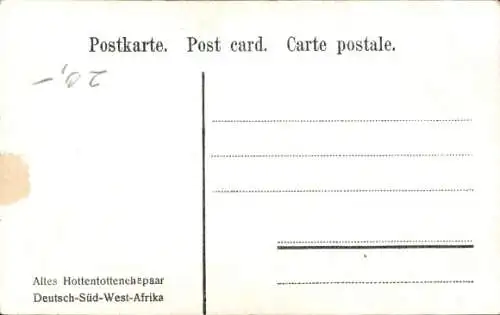 Ak Deutsch Südwest Afrika Namibia, Altes Hottentottenehepaar