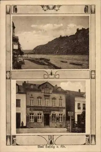 Passepartout Ak Bad Salzig Boppard am Rhein, Teilansicht, Gasthaus zum Bahnhof