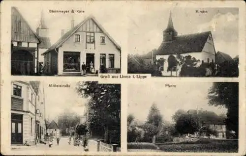 Ak Lieme Lemgo in Lippe, Kirche, Steinmeyer & Knie, Mittelstraße, Pfarre