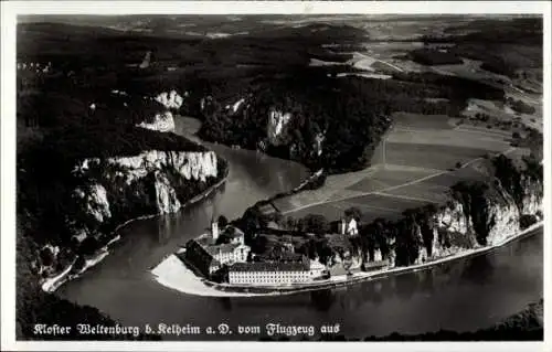 Ak Kelheim an der Donau Niederbayern, Kloster Weltenburg, Fliegeraufnahme