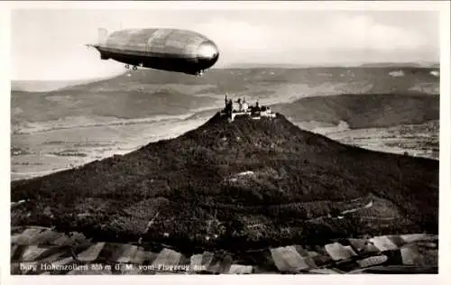 Ak Zimmern Bisingen im Zollernalbkreis, Burg Hohenzollern, Fliegeraufnahme, Zeppelin