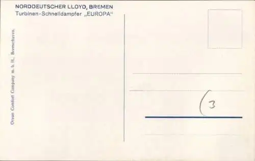 Ak Dampfer Europa, Norddeutscher Lloyd Bremen NDL