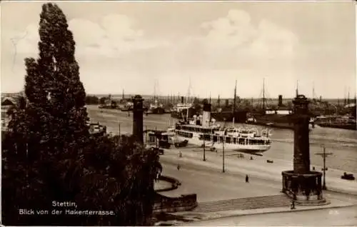 Ak Szczecin Stettin Pommern, Hafen, Hakenterrasse, Dampfer