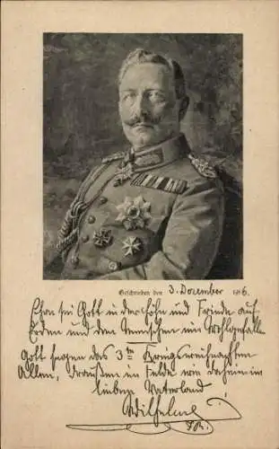 Ak Kaiser Wilhelm II., Porträt in Uniform, Zitat