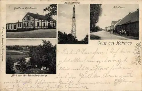 Ak Sawety Kattenau in Ostpreußen, Gasthaus Reinbacher, Schule, Aussichtsturm, Schwedenschanze