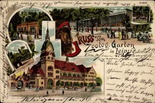 Litho Leipzig in Sachsen, Zoologischer Garten, Raubtierhaus, Bärenzwinger, Elefanz