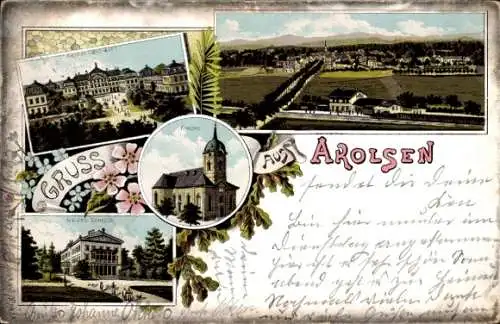 Litho Bad Arolsen in Hessen, Kirche, Gesamtansicht, Neues Schloss