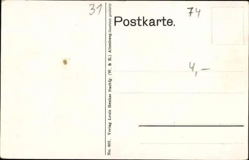 Ak Altenburger Bauerntrachten, Abschied vom Vaterhaus, Spinnrad, Rocken, Standuhr