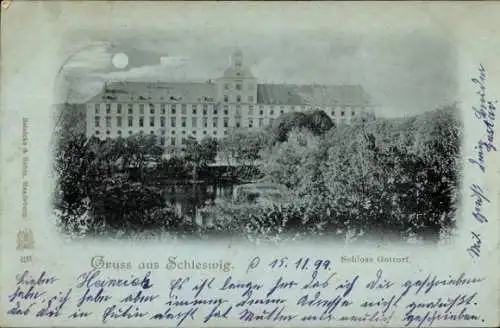 Ak Schleswig an der Schlei, Schloss Gottorf, Nacht, Vollmond