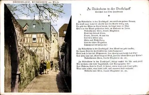 Ak Rüdesheim am Rhein, Drosselhof, Personen, Gedicht