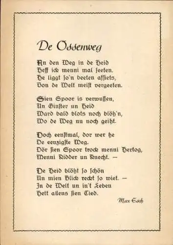 Ak Gedicht, Max Esch, Ossenweg, Mundart