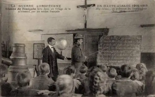 Ak Guerre Europeenne 1914-15, Classe de francais faite dans un village de la allemand, par un soldat