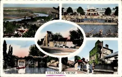 Ak Villennes sur Seine Yvelines, Gesamtansicht, Schwimmbad, Gebäude, Seine