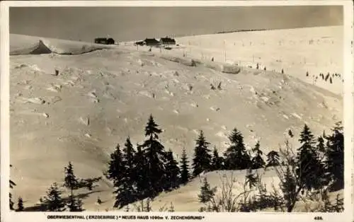 Ak Oberwiesenthal im Erzgebirge, Neues Haus v. Zechengrund, Winter