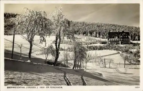 Ak Oberwiesenthal im Erzgebirge, 1858er Ferienheim, Winter