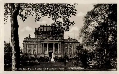 Ak Wiesbaden in Hessen, Staatstheater, Schillerdenkmal