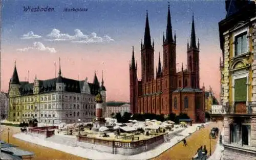 Ak Wiesbaden in Hessen, Marktplatz, Dom