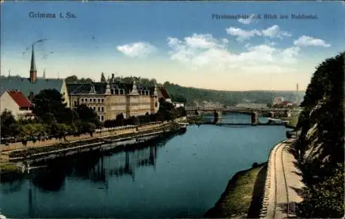 Ak Grimma in Sachsen, Fürstenschule, Muldental, Brücke