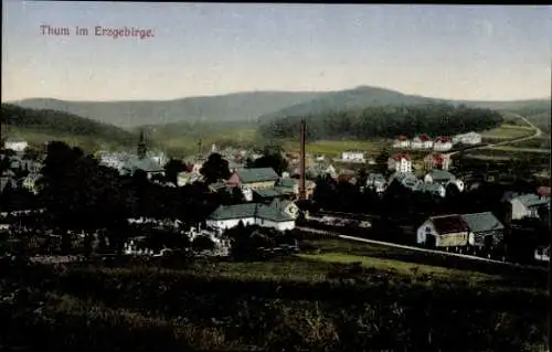 Ak Thum im Erzgebirge Sachsen, Gesamtansicht der Ortschaft