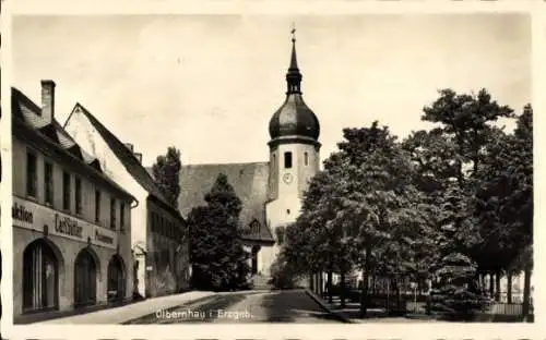 Ak Olbernhau im Erzgebirge, Teilansicht, Kirche, Carl Satler