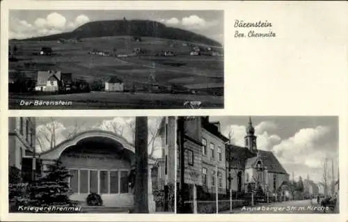 Ak Bärenstein Altenberg Erzgebirge, Kriegerehrenmal, Annaberger Straße, Kirche