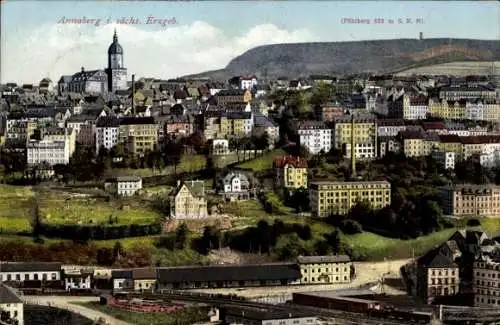 Ak Annaberg Buchholz im Erzgebirge, Totalansicht, Kirche, Pöhlberg