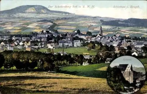 Ak Schlettau im Erzgebirge Sachsen, Ortsansicht, Scheibenberg, Schloss